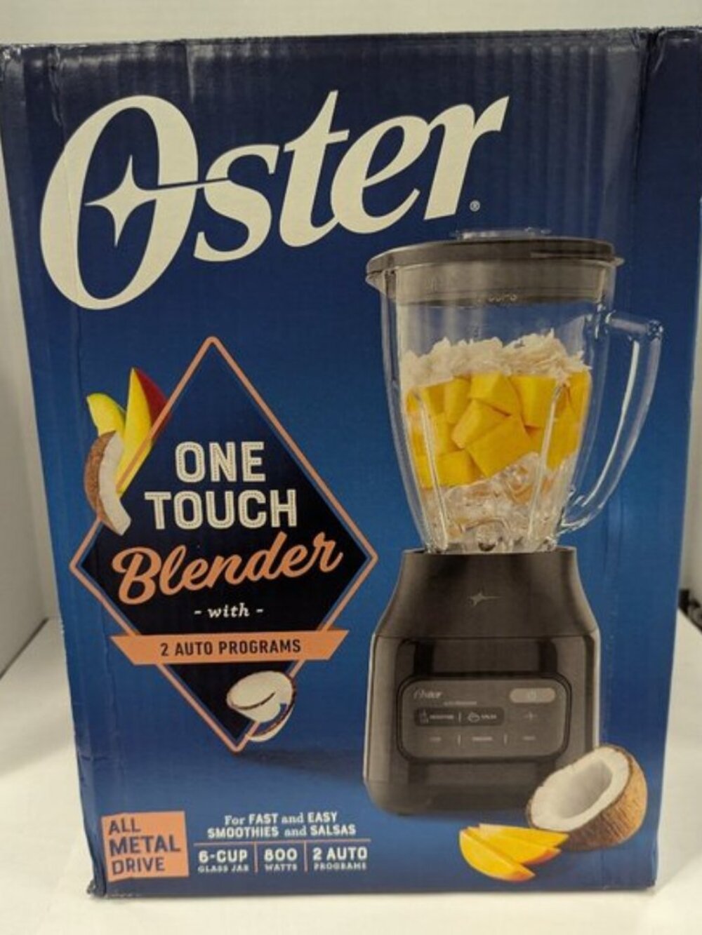 Oster 6-Cup One-Touch Blender, 800W, 3 Speeds, Glass Jar, Black